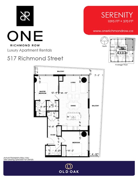 Floor plan for 2 beds, 2 baths, 1095 sqft